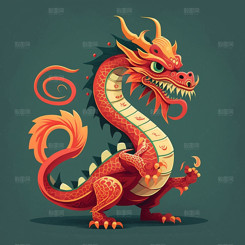国潮龙传统龙年插画