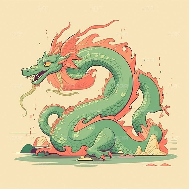 国潮龙蟠龙形象插画