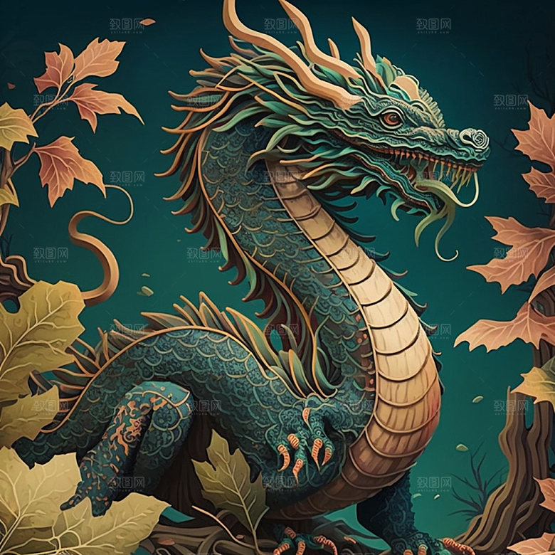 国潮龙蟠龙龙年插画