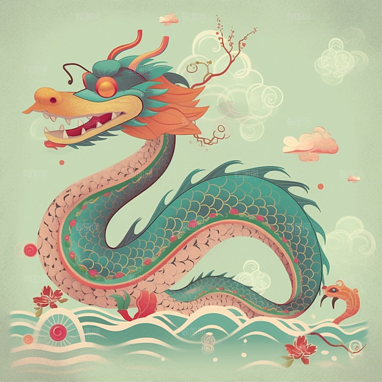 国潮龙传统中国龙插画