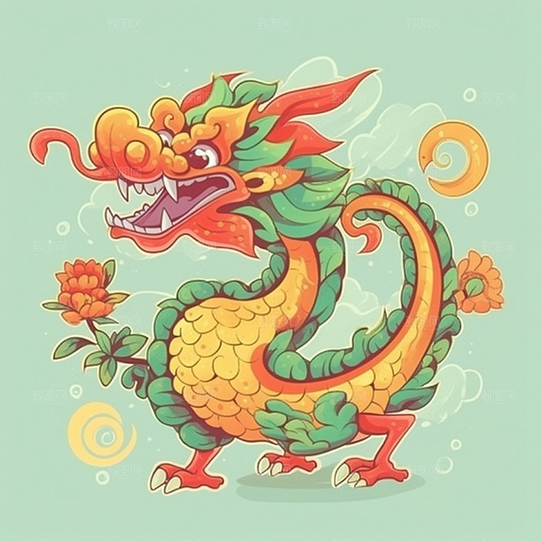 国潮龙形象传统插画