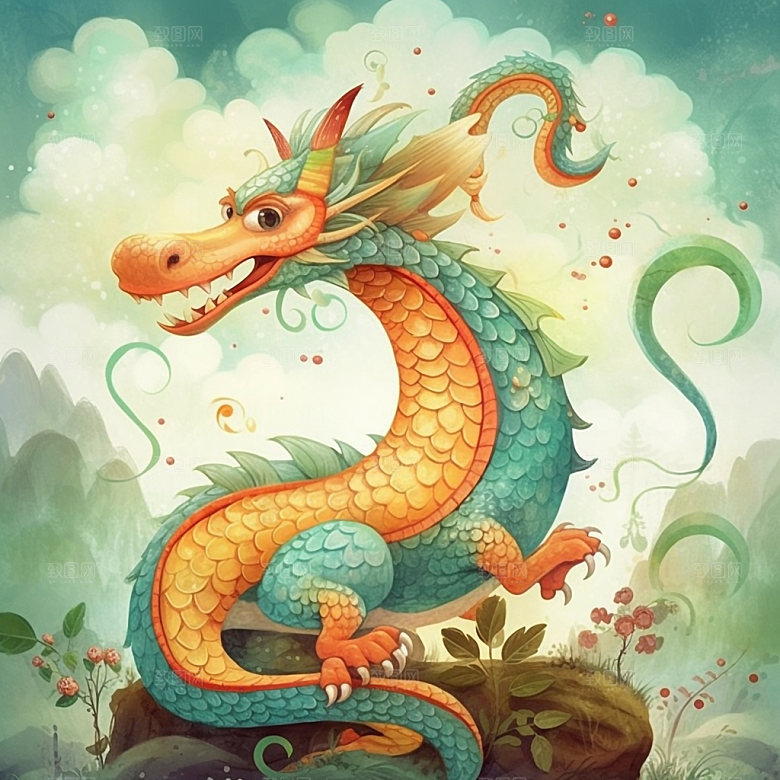国潮龙龙年蟠龙插画