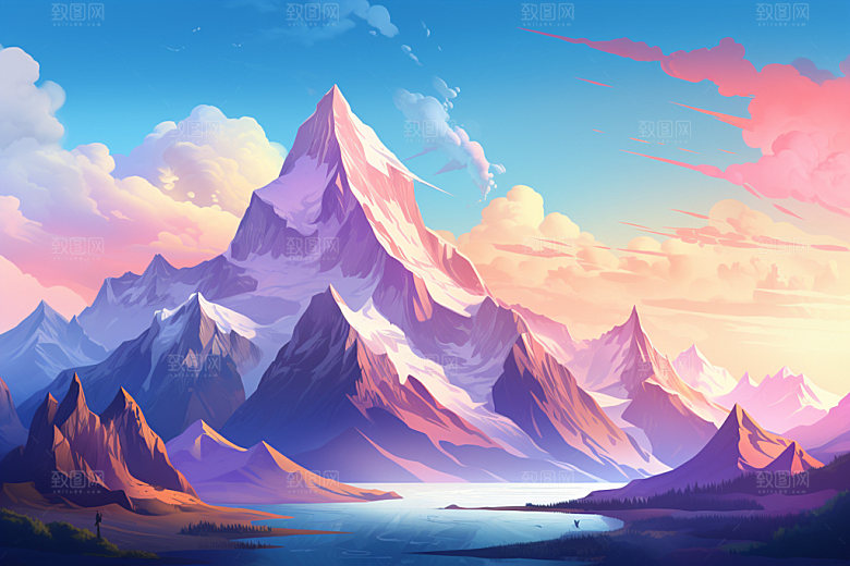 山峰雪山山顶插画