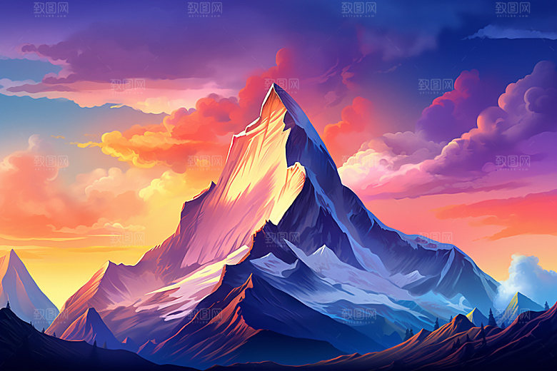 山峰艺术画风高山插画