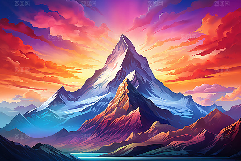 山峰手绘雪山插画