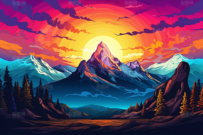 山峰自然山顶插画