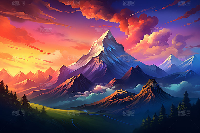 山峰雪山高山插画