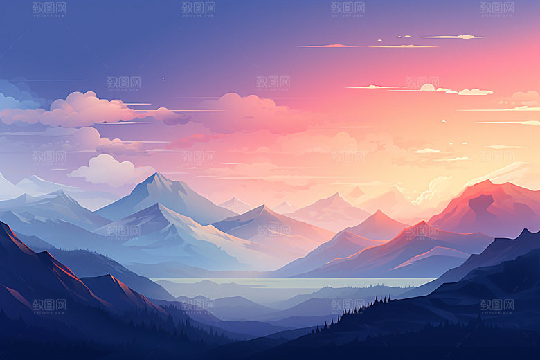 山峰高山艺术画风插画