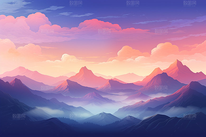 山峰山顶艺术画风插画