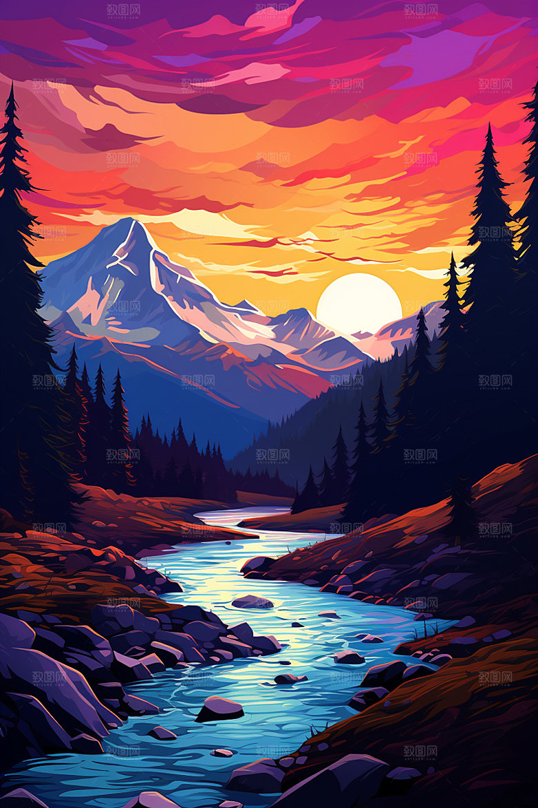 山峰山顶自然插画