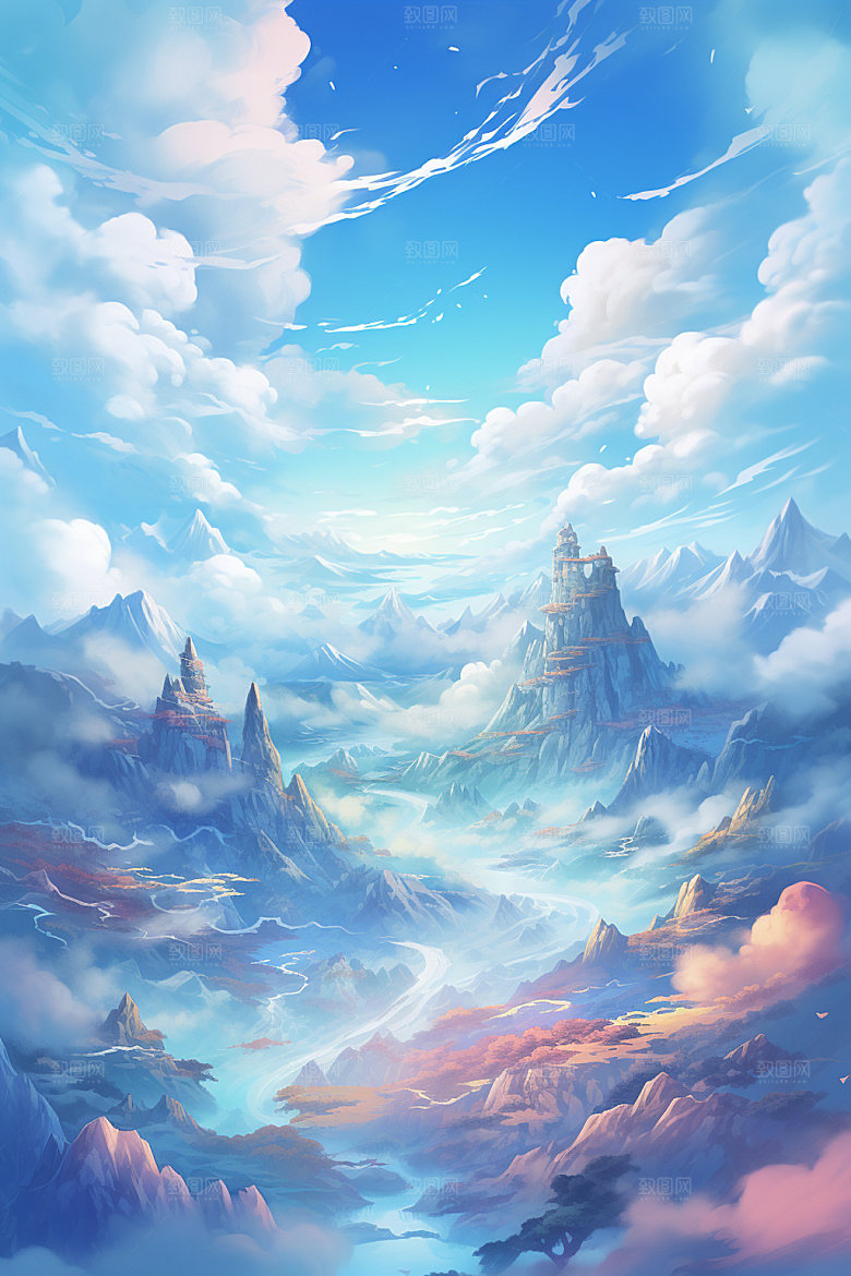 山峰手绘自然插画