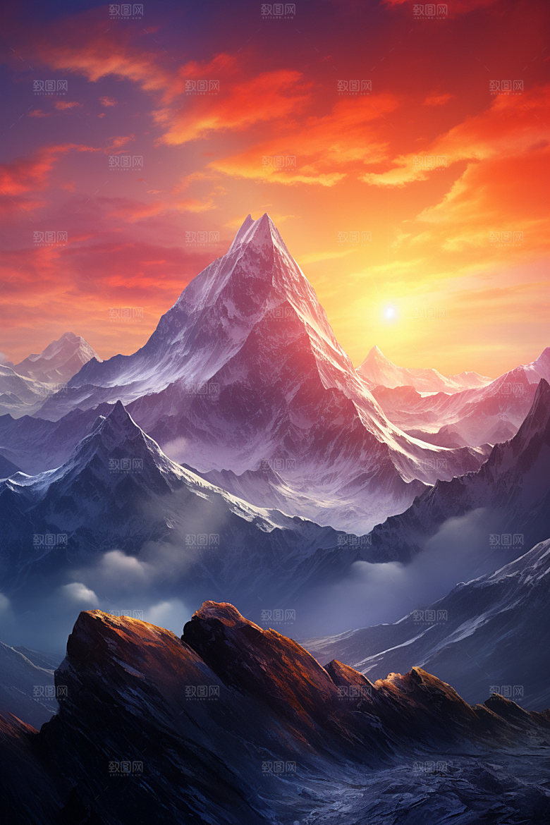 山峰高山雪山插画