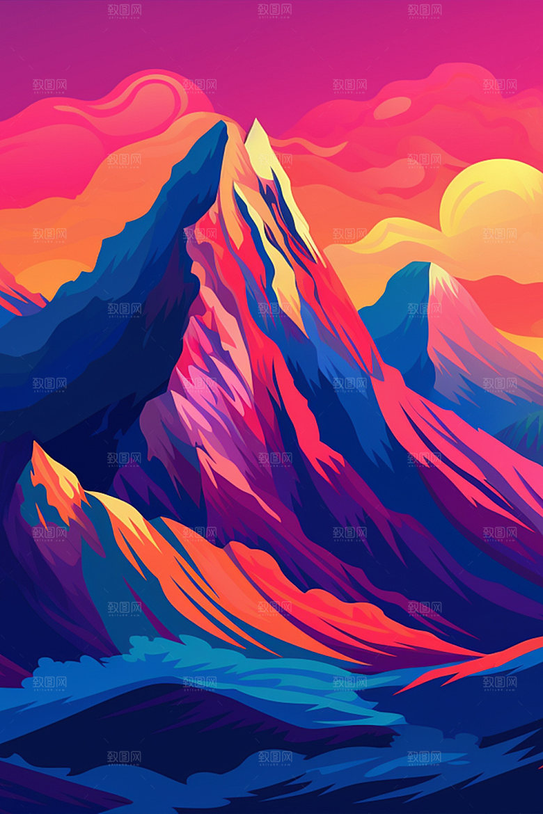 山峰自然风光插画