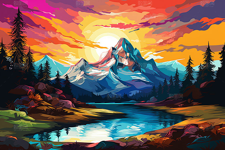 山峰雪山高山插画