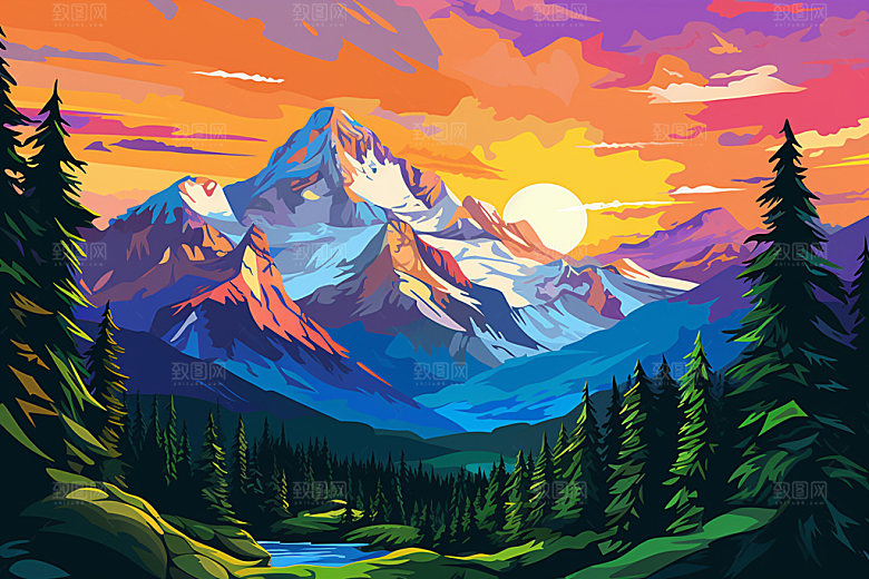 山峰手绘山顶插画