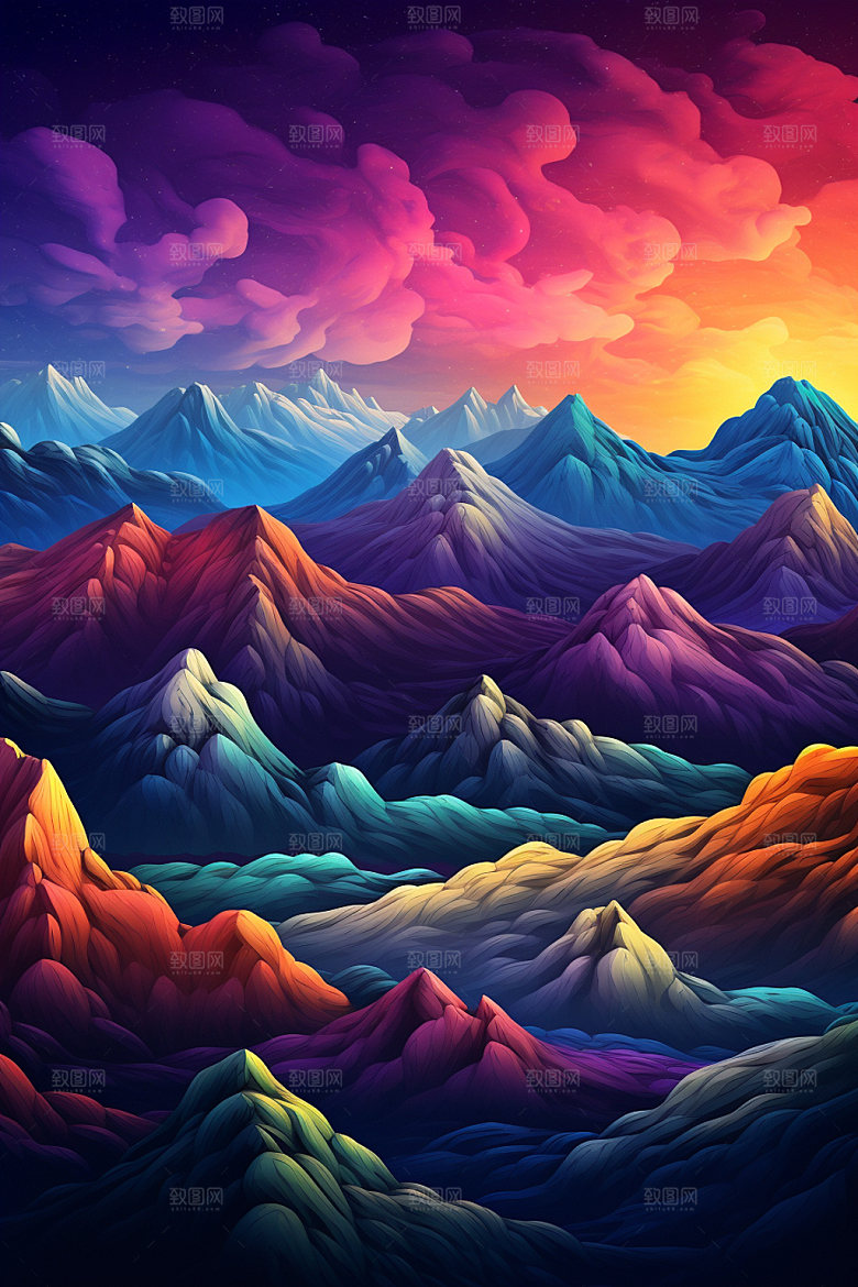 山峰高山美式风格插画