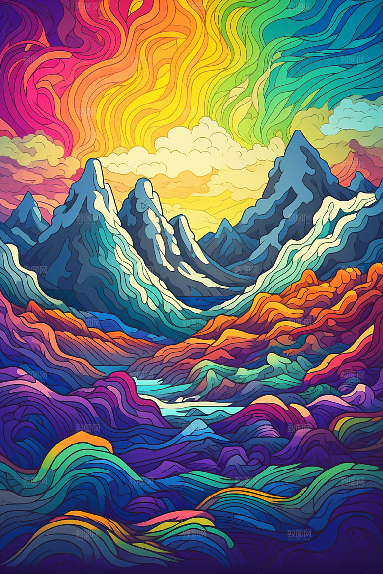 山峰自然雪山插画