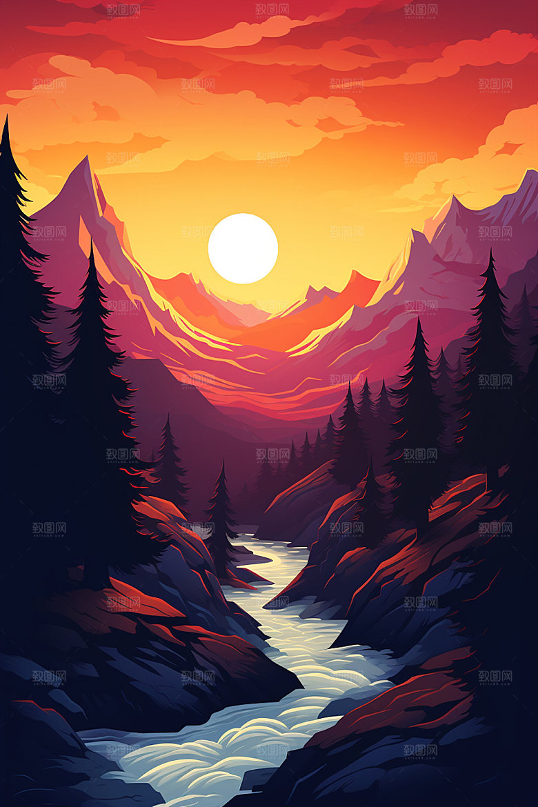 山峰高山山顶插画