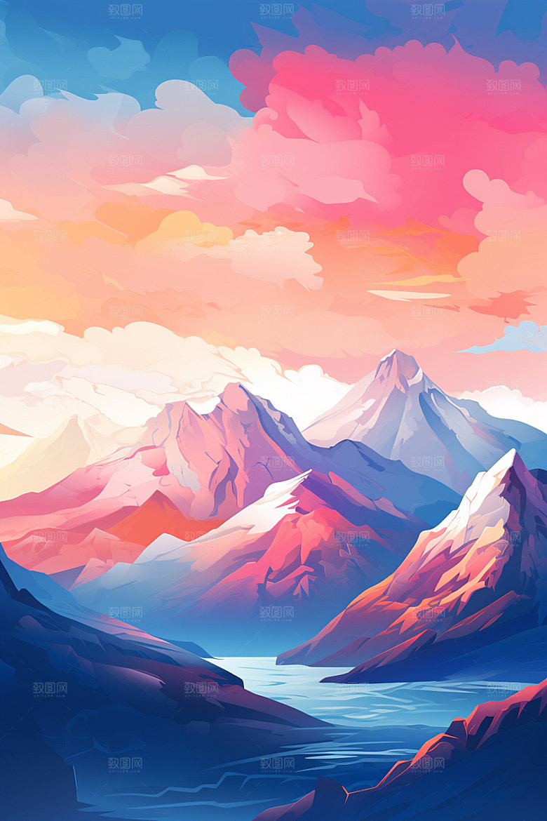 山峰山顶自然插画