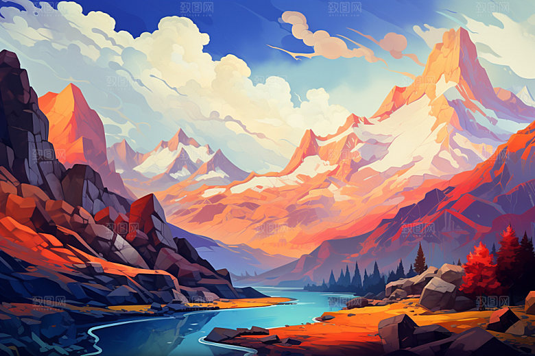 山峰高山雪山插画