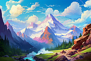 山峰高山艺术画风插画