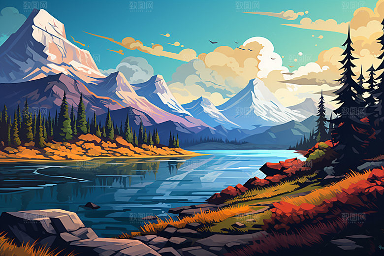 山峰山顶自然插画