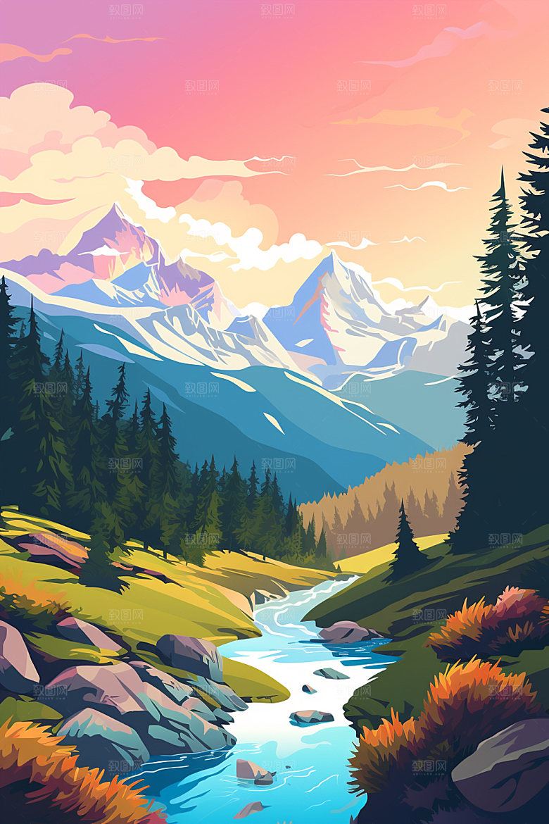 山峰自然山顶插画