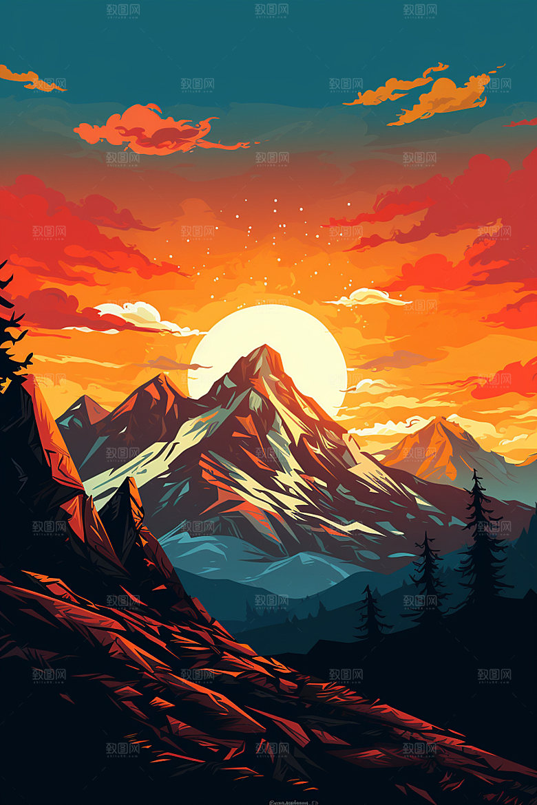 山峰自然高山插画