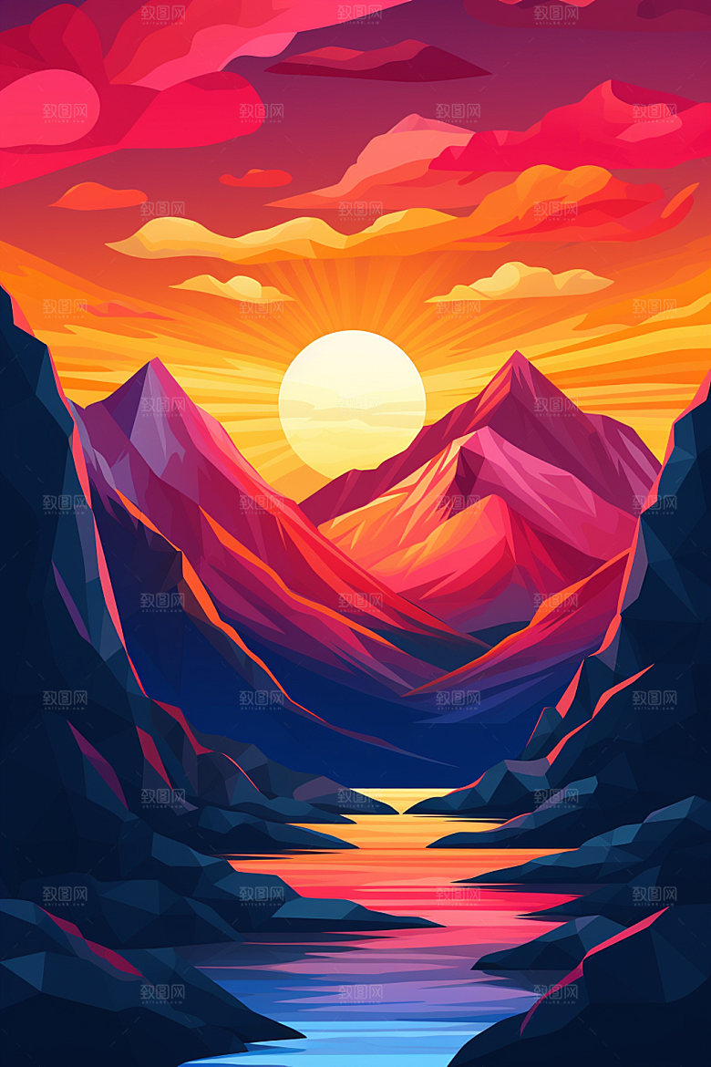 山峰高山风光插画