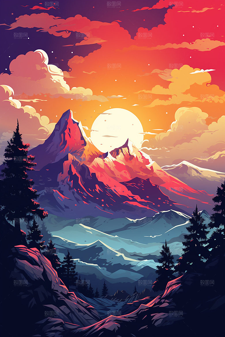 山峰手绘山顶插画