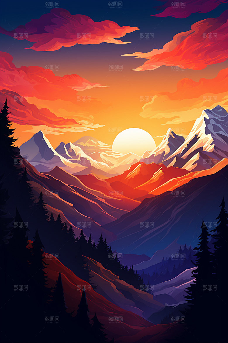 山峰自然手绘插画