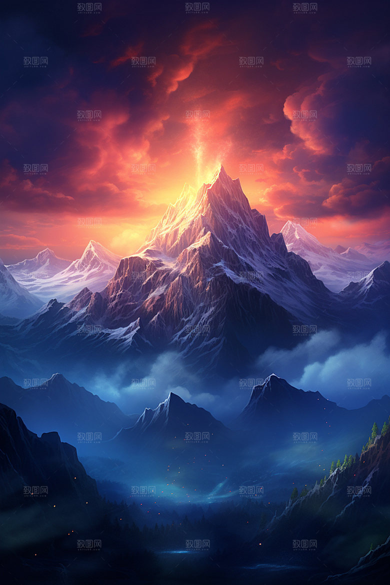 山峰雪山高山插画