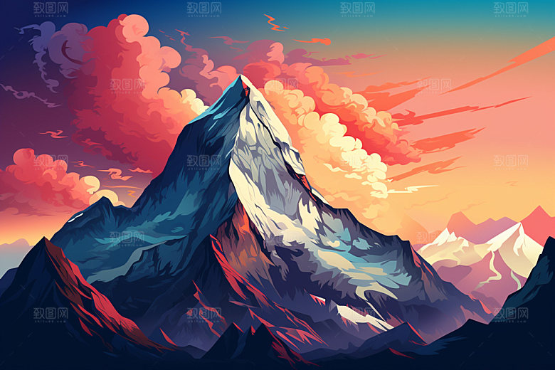 山峰高山山顶插画