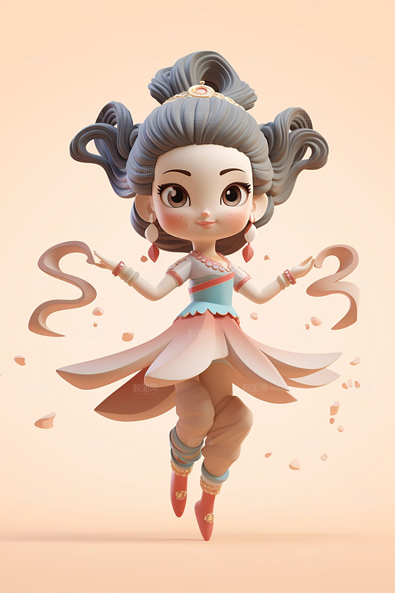 国潮仙女少女艺术模型