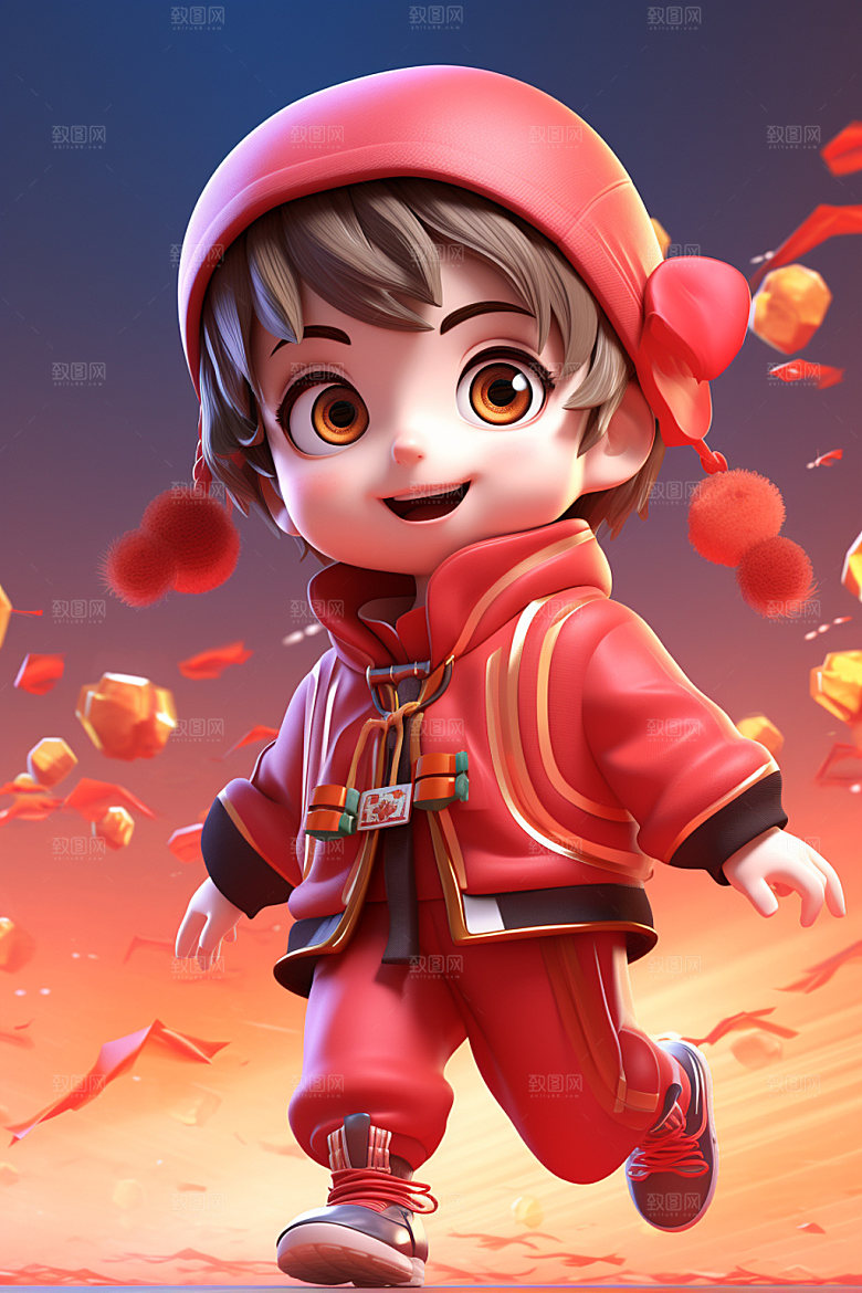 新年卡通插画过春节矢量素材