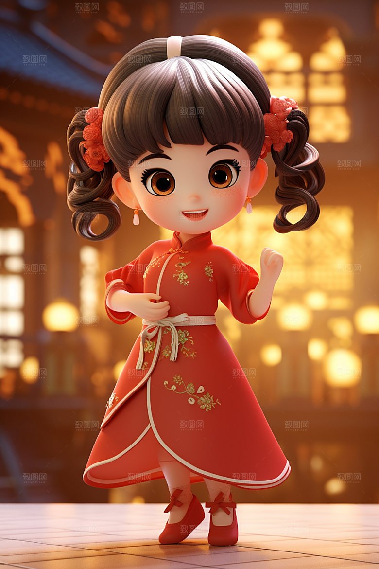 新年中国风人物模型矢量素材