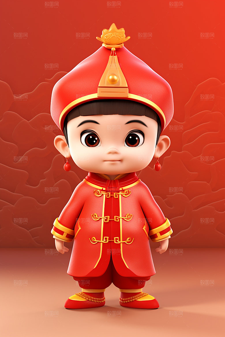 新年中国风人物模型矢量素材