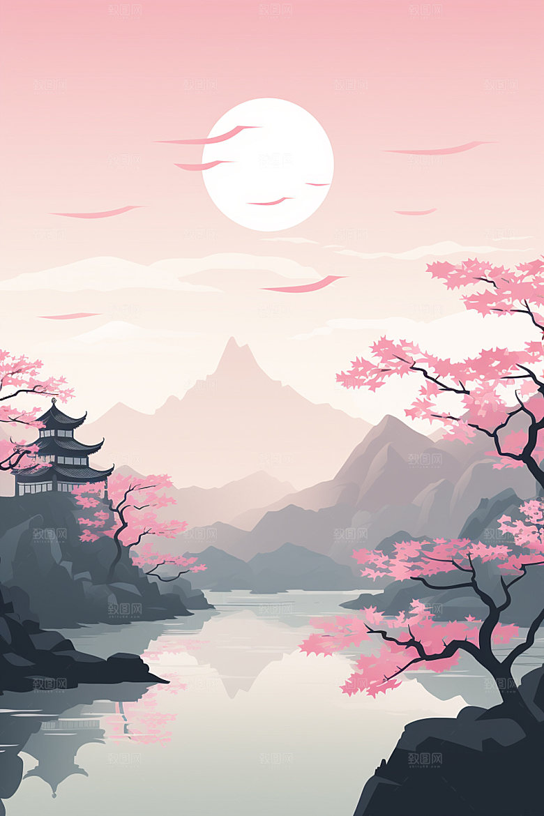 国风场景中国传统自然插画
