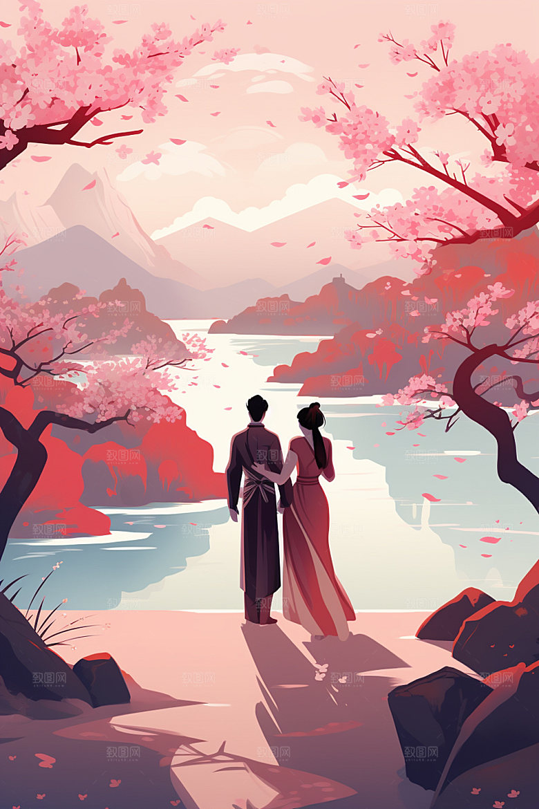 国风场景山水浪漫插画