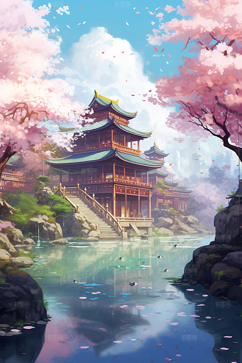 国风场景高清自然插画