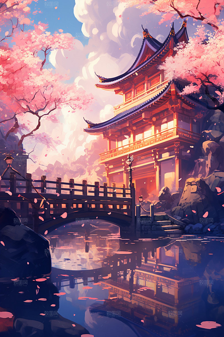 国风场景手绘艺术插画