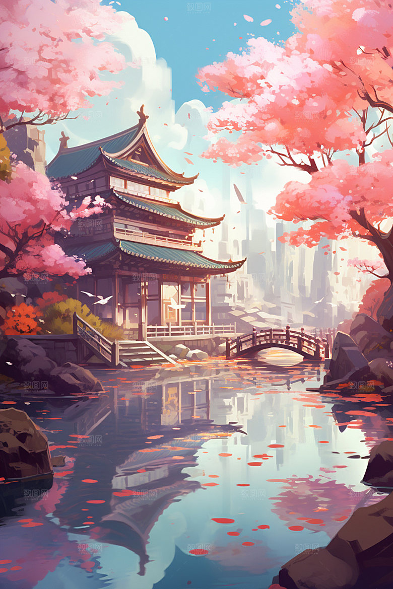 国风场景中国传统山水插画