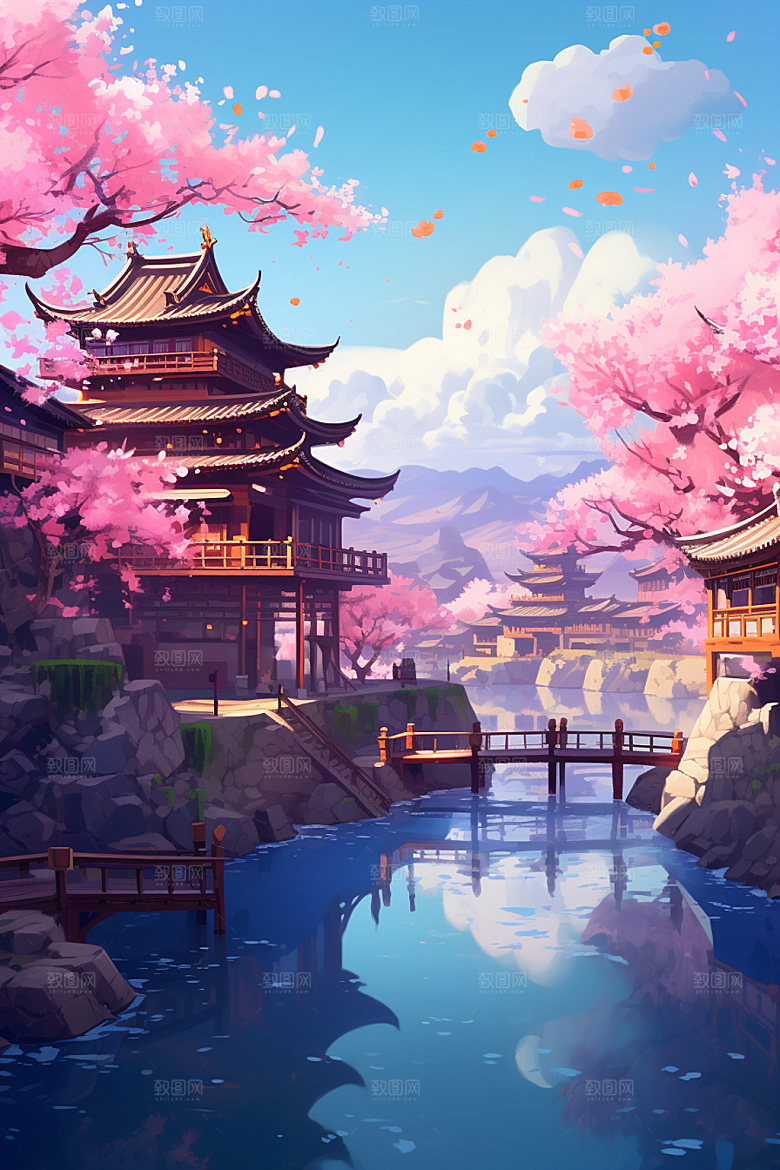国风场景手绘高清插画