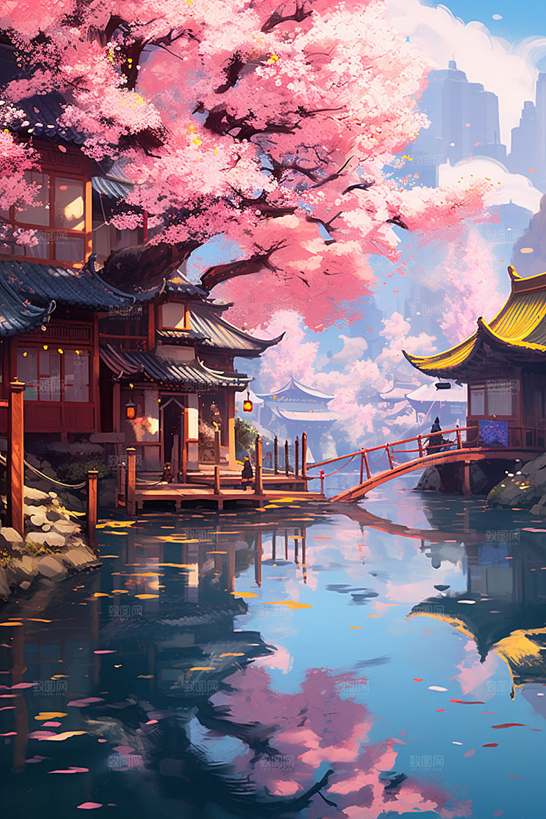 国风场景山水艺术插画