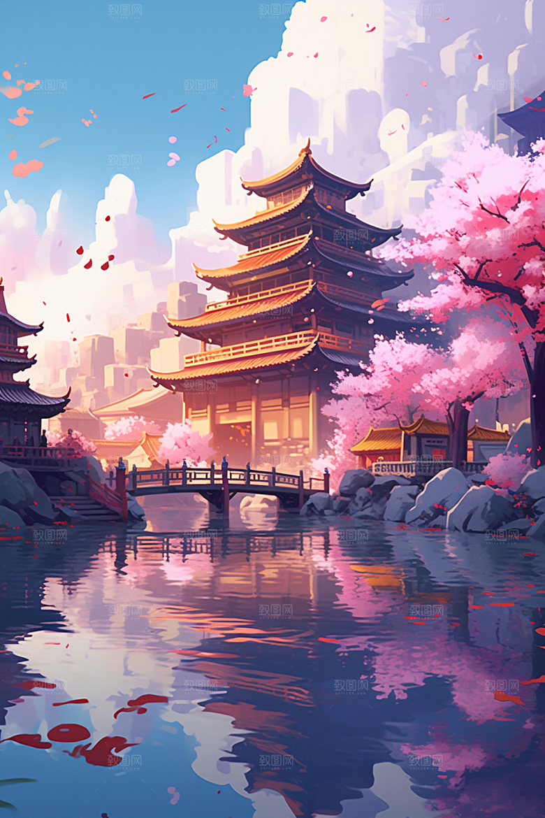 国风场景浪漫中国传统插画