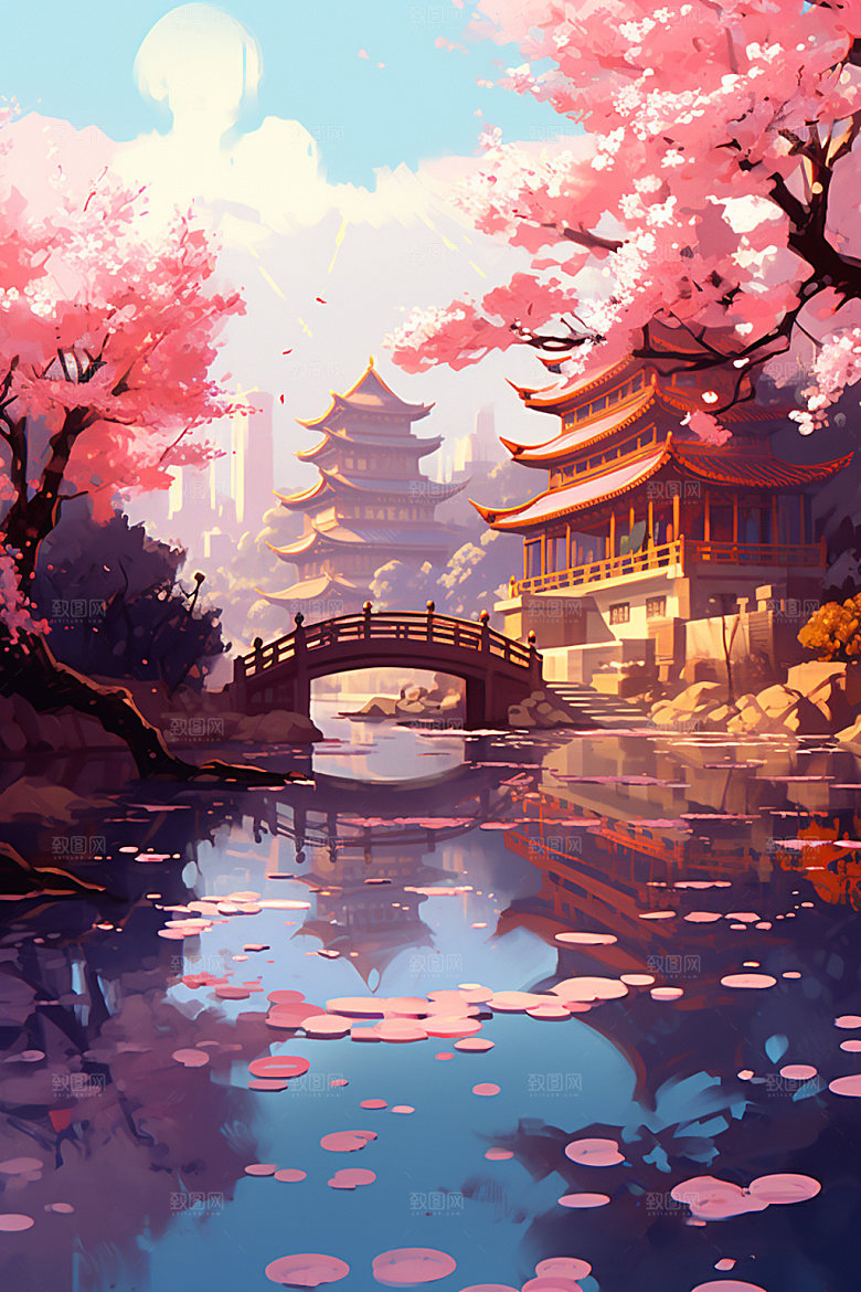 国风场景山水艺术插画
