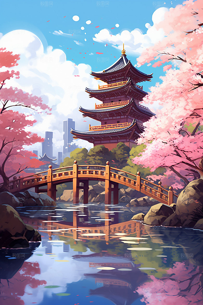 国风场景手绘中国传统插画