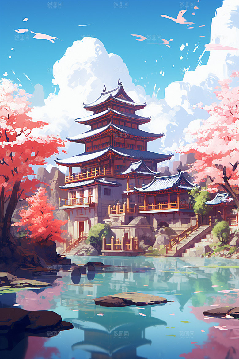 国风场景艺术唯美插画