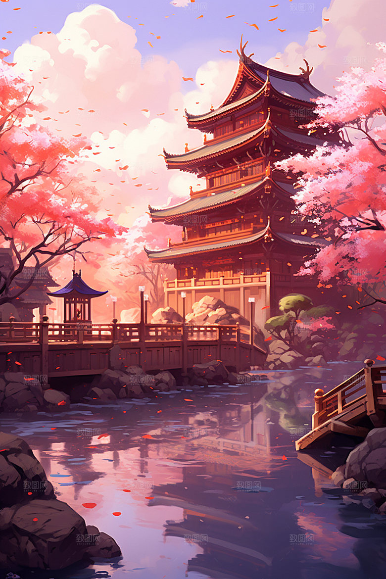 国风场景浪漫唯美插画
