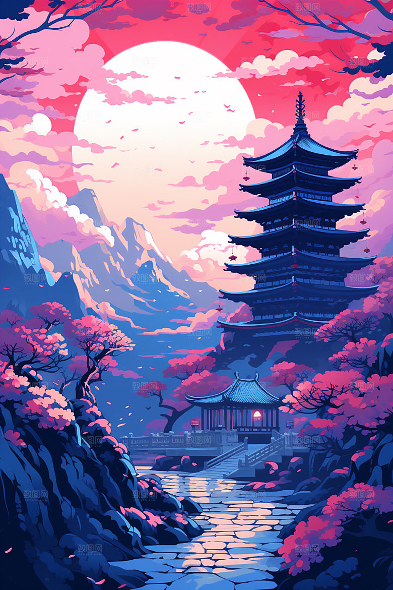 国风场景高清浪漫插画